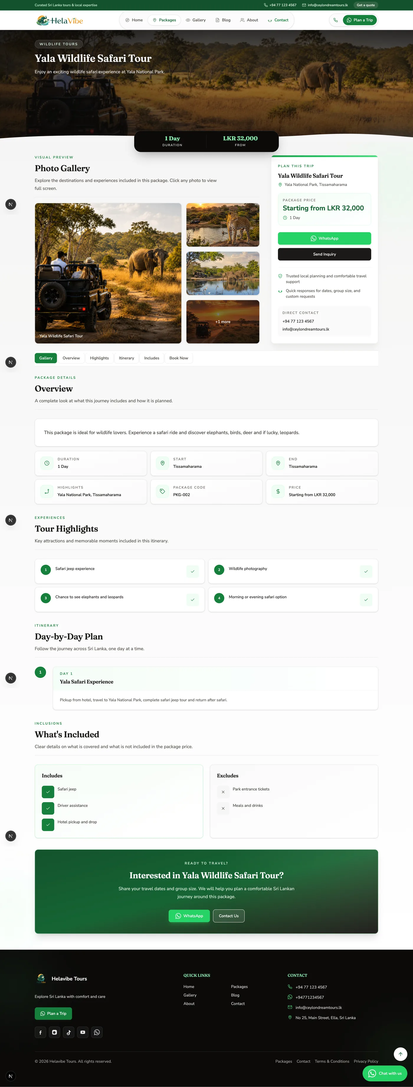 Individual tour package detail page