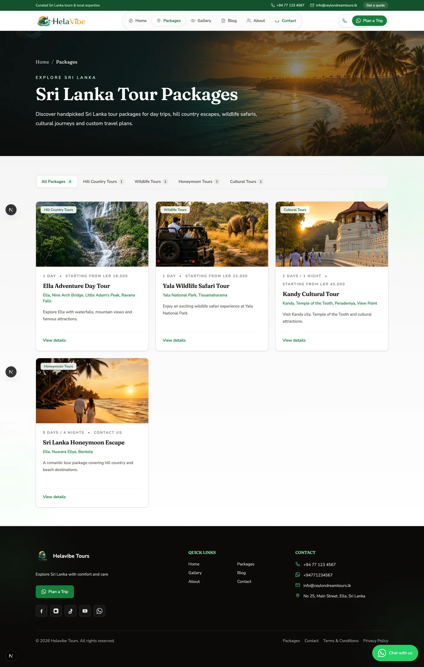 Tour packages listing page demo